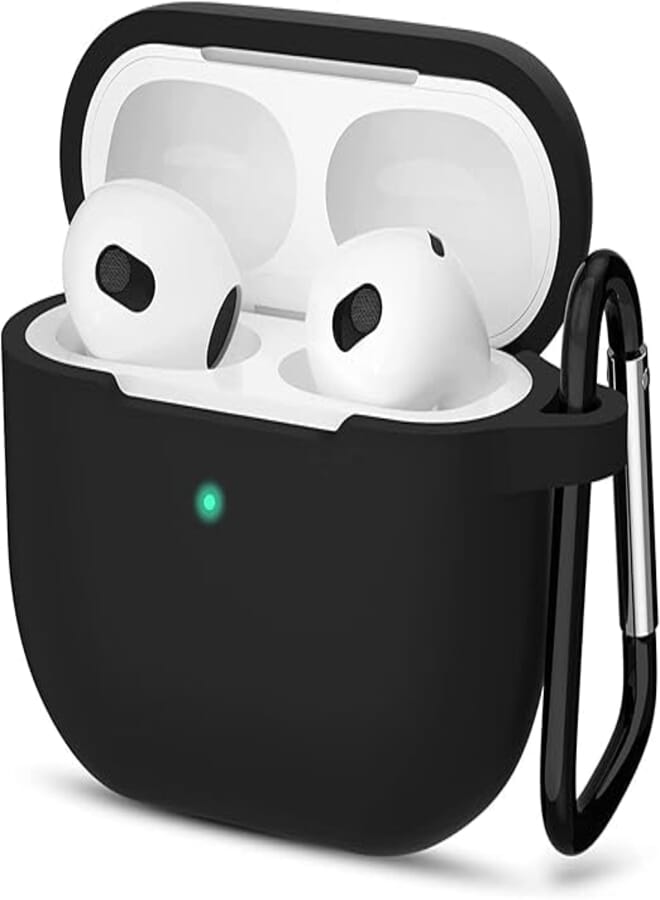 Sounce AirPods 3 Case Cover with Keychain Neck, Protective Silicone Case Skin Compatible with AirPods 3rd Generation (2021 Released), Shockproof, Supports Wireless Charging [Black]